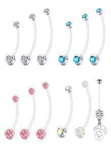 CIZME 3Pcs Plastic Pregnancy Belly Button Rings Long Bar Navel Rings For Maternity Sport Pregnant Women Flexible Clear Belly Piercing Retainer 25mm/32mm/38mmLength Bar - Multicolor - View 1