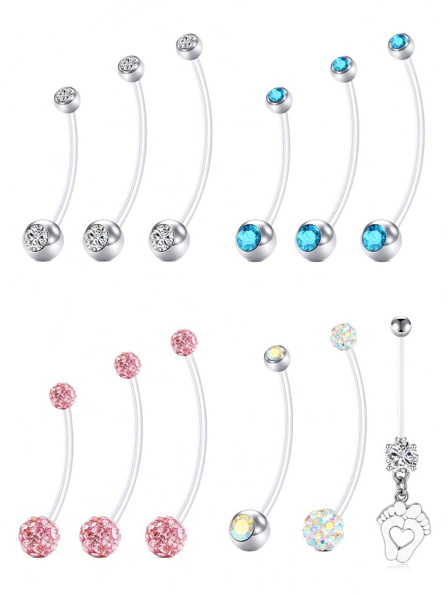 CIZME 3Pcs Plastic Pregnancy Belly Button Rings Long Bar Navel Rings For Maternity Sport Pregnant Women Flexible Clear Belly Piercing Retainer 25mm/32mm/38mmLength Bar - Multicolor - View 1