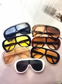 1pc Women Oversized Fashionable Visor Fashion Glasses, Suitable For Summer Vacation, Boho Style In Black, Beige, Tortoiseshell, Yellow, Transparent, Tea Color, White, Vintage Minimalist Design For Commuting And Holidays, All Season For Summer Beach Vacation,Outdoor,Travel - 彩色 - 查看 12