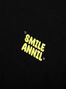 Annil 青少年女孩穿圆领字母印花短袖针织 T 恤夏季新款休闲上衣百搭 - 黑色 - 查看 4