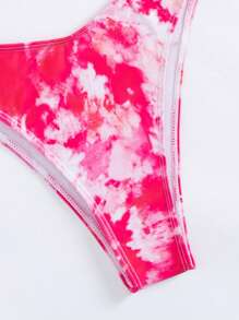 American Style Tie Dye Sexy Bikini Set With Deep V-Cut Top And Separated Bottom, Perfect For Hot Springs Or Vacation Summer - Red - View 9
