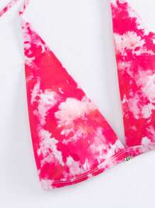 American Style Tie Dye Sexy Bikini Set With Deep V-Cut Top And Separated Bottom, Perfect For Hot Springs Or Vacation Summer - Red - View 8