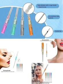 9pcs/Set Sterile Mixed Size Stainless Steel Piercing Tools. 7pcs Piercing Tools + 1 Tweezers + 1 Pair Gloves To Handle (14G 16G 18G 20G) IV Catheter Sealing Papers, Random Color & Text. Hollow Piercing Hole, Suitable For Men & Women Ear, Nose, Navel, Lip, Eyebrow, Tongue, Soft Tissue Piercing Beauty Tools