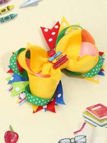 1pc School Book Style Yellow Bow Hair Clip For Children - Multicolor - View 1