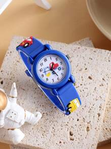 1pc Unisex Cute Round Watch With Dry Battery, Car Decor Pattern, Quartz Wristwatch For Daily Wear And Gift Giving