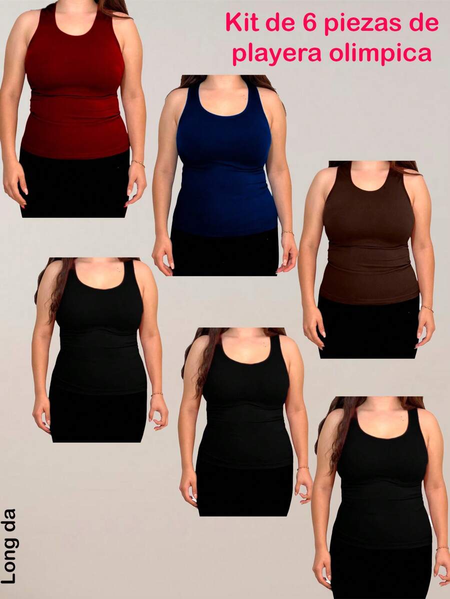 Kit de 6 playeras s para dama con diferentes colores al azar - Multicolor - Ver 1