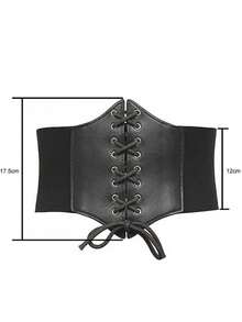 1入組啡色/黑色中古騎士風格PU皮革寬腰帶，文藝復興節日服飾配件，龐克風格腰帶，戲劇Cosplay的復古配件 - 黑色 - 查看 7