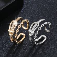 1 szt. Koreański design Minimalistyczny i modny otwarty pierścionek z mikroinkrustowaną cyrkonią, odpowiedni dla kobiet na weselach i przyjęciach