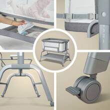 3 In 1 Bassinet Bedside Sleeper, Baby Bed Crib For Newborn, Bedside Crib Sleeper With 4 Auto-Lock & 6 Adjustable Height, Washable Soft Mattress And Sheet - Grey - View 4