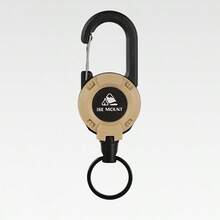 戶外戰術扣式彈簧鋼絲鑰匙扣，搭配高彈性抗丟失繩，野營必備工具 - 卡其色 - 查看 1