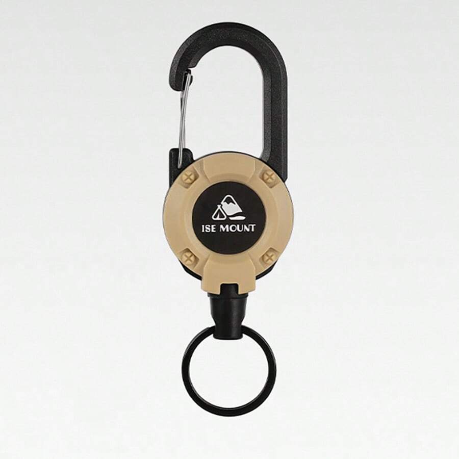 戶外戰術扣式彈簧鋼絲鑰匙扣，搭配高彈性抗丟失繩，野營必備工具 - 卡其色 - 查看 1