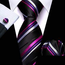 Men Formal Ties Pink Green Purple Blue Striped Wedding Tie And Handkerchief Square Set Vintage Necktie - Multicolor - View 20