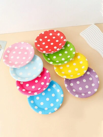 1包含10片圓形彩色假日主題紙盤，為聚會現場裝飾、裝蛋糕或使用的一次性紙盤，適用於家庭聚會假日用品。