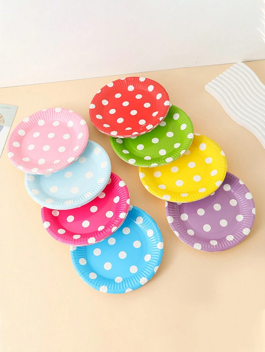 1包含10片圓形彩色假日主題紙盤，為聚會現場裝飾、裝蛋糕或使用的一次性紙盤，適用於家庭聚會假日用品。 - 彩色 - 查看 1