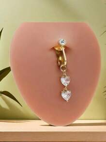 2-3pcs Pink Fake Belly Ring Clip On Belly Button Rings Stainless Steel Fake Earrings Diamond Dangle Non Piercing Belly Piercing Jewelry With Pain Relieving Silicone Pads