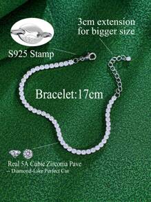1pc Adjustable Classic Style Round Cubic Zirconia Pave Genuine 925 Sterling Silver Tennis Bracelet, Fine Jewelry Gift For Women On Wedding/Engagement Occasions Bridal Jewelry - White - View 3