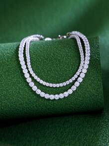 1pc Adjustable Classic Style Round Cubic Zirconia Pave Genuine 925 Sterling Silver Tennis Bracelet, Fine Jewelry Gift For Women On Wedding/Engagement Occasions Bridal Jewelry - White - View 2