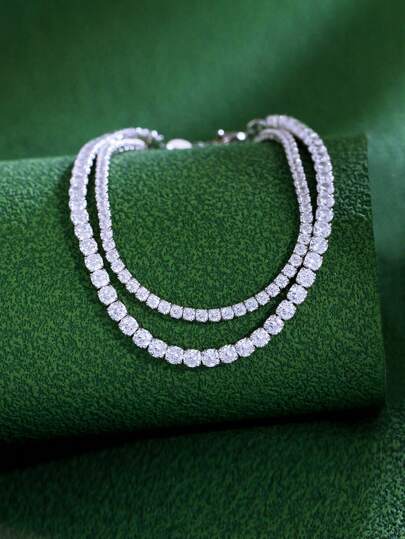 1 st. Justerbar Klassisk stil Runda Kubik Zirkonium Pave Äkta 925 sterling silver Tennis Armband , Bra Smycke Presenter För kvinnor Bröllop/förlovning Tillfällen Bröllopssmycken