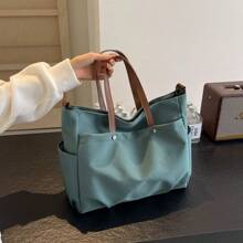 女士多口袋手提包，简约时尚的斜挎单肩包，轻巧可折叠，适合购物、旅行、办公，大号学校手提包，多个隔层，大容量，便携，经典休闲，适合少女、女大学生，非常适合返校、开学第一天、初中、高中 - 綠色 - 查看 11