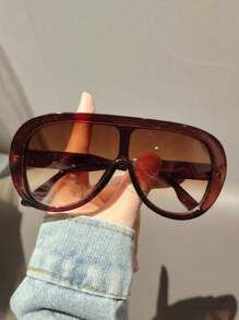 1pc Women Oversized Fashionable Visor Fashion Glasses, Suitable For Summer Vacation, Boho Style In Black, Beige, Tortoiseshell, Yellow, Transparent, Tea Color, White, Vintage Minimalist Design For Commuting And Holidays, All Season For Summer Beach Vacation,Outdoor,Travel - 彩色 - 查看 14