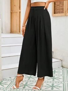 Women High Waisted Wide Leg Palazzo Pants, Flowy Pants For Women Loose Fit Elastic Waist Pleated Trousers Comfy Elegant Business Casual Straight Leg Dress Pants - Black - View 2
