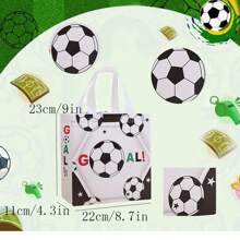 Juego de 24/16/8/12/4 bolsas de regalo de tela no tejida con tema de fútbol de 23*22*11 CM, bolsas de regalo multiusos, adecuadas para recuerdos de fiesta de cumpleaños, regalos de fiesta de cumpleaños, bolsas de compras de supermercado, bolsas de obsequio para eventos festivos - Blanco - Ver 4