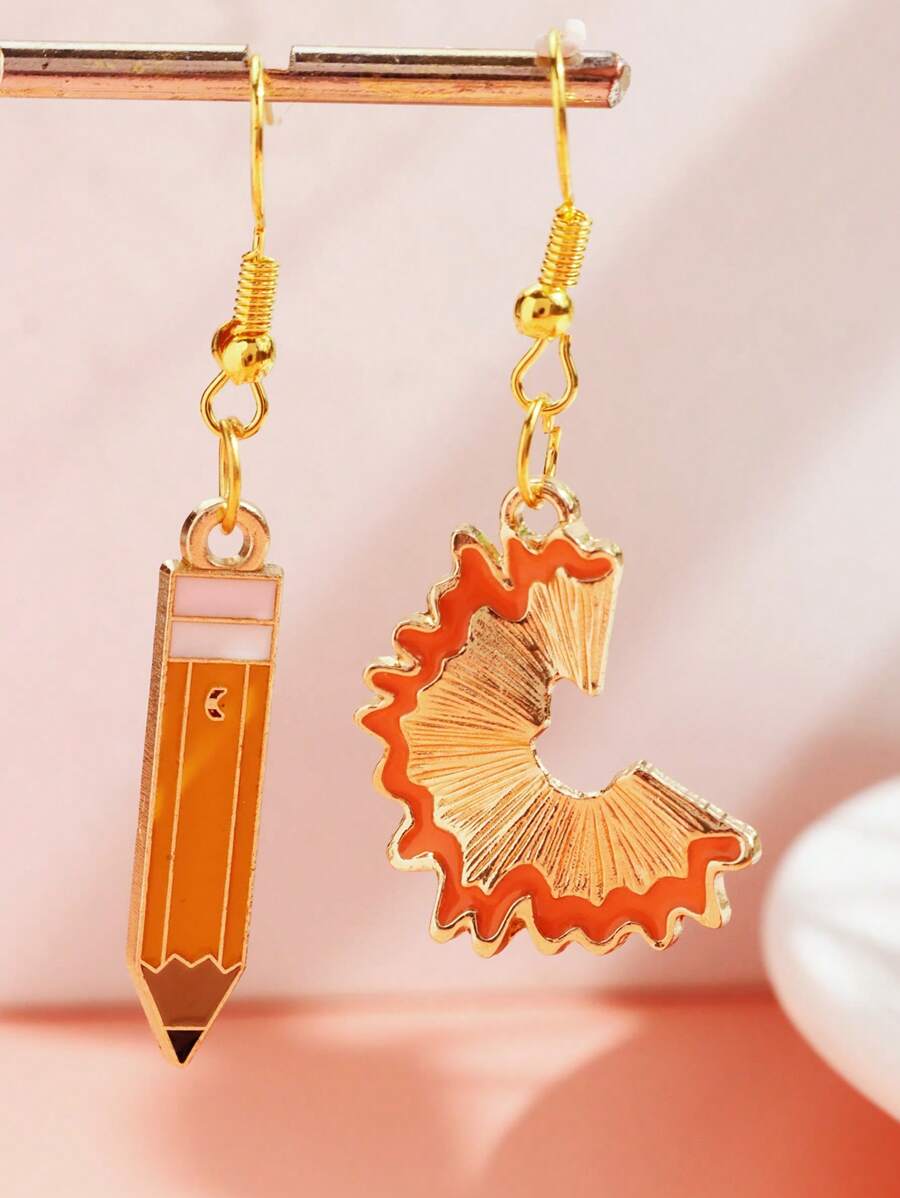 1 đôi Bông tai bất đối xứng bằng bút chì kim loại sáng tạo và dễ thương, lý tưởng cho ngày nhà giáo và quà tặng tốt nghiệp cho phụ nữ - Màu xanh lá cây đậm - Xem 1