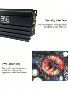 1 件 Bemines F-80.4 黑色立体声 Hi-Fi 设计铝合金外壳低音炮和扬声器 D 级 4 通道 5200W 高功率汽车功放适用于所有车辆 - 黑色 - 查看 6