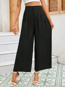 Women High Waisted Wide Leg Palazzo Pants, Flowy Pants For Women Loose Fit Elastic Waist Pleated Trousers Comfy Elegant Business Casual Straight Leg Dress Pants - Black - View 4