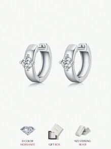 MODIAN Bông tai bạc 925 đính đá Moissanite tròn, bông tai đính kim cương nhân tạo dùng cho lễ đính hôn và cưới, quà tặng trang sức dành cho phụ nữ. - Bạc - Xem 1
