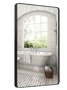 1入22" x 30"黑色金屬框架浴室牆鏡，梳妝臺矩形圓角鋼化玻璃鏡，清晰反射，現代農舍風格霧黑色 - 22inch*30inch - 查看 1