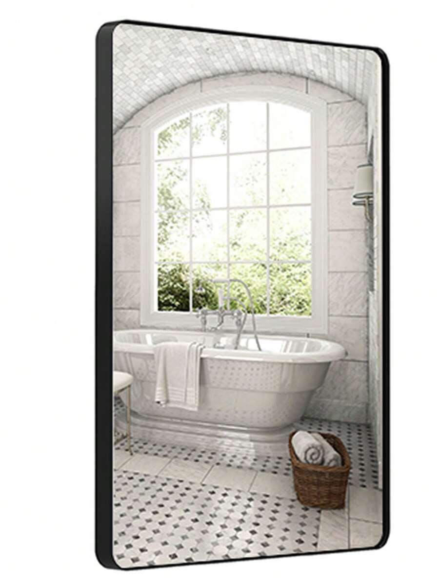 1入22" x 30"黑色金屬框架浴室牆鏡，梳妝臺矩形圓角鋼化玻璃鏡，清晰反射，現代農舍風格霧黑色 - 22inch*30inch - 查看 1