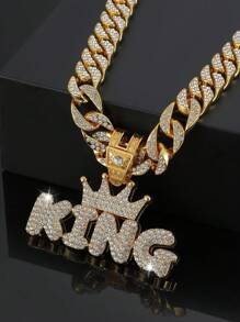 Hip Hop For Women Men Fashion Rhinestone Letter & Crown Charm Necklace Perfect Jewelry Gift For Party