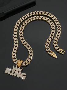 Hip Hop For Women Men Fashion Rhinestone Letter & Crown Charm Necklace Perfect Jewelry Gift For Party