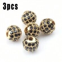 Lote de 3 piezas de bolas redondas de moda de color con cuentas de CZ, metal de latón, micro pavé de cristal de circonia cúbica, cuentas con espacios para hacer pulseras, accesorios de bricolaje de joyería 4/6/8/10/12mm