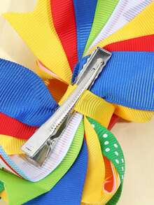 1pc School Book Style Yellow Bow Hair Clip For Children - Multicolor - View 3