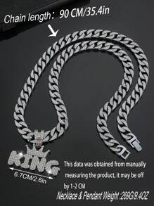 Hip Hop For Women Men Fashion Rhinestone Letter & Crown Charm Necklace Perfect Jewelry Gift For Party