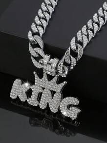 Hip Hop For Women Men Fashion Rhinestone Letter & Crown Charm Necklace Perfect Jewelry Gift For Party
