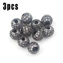 Lote de 3 piezas de bolas redondas de moda de color con cuentas de CZ, metal de latón, micro pavé de cristal de circonia cúbica, cuentas con espacios para hacer pulseras, accesorios de bricolaje de joyería 4/6/8/10/12mm