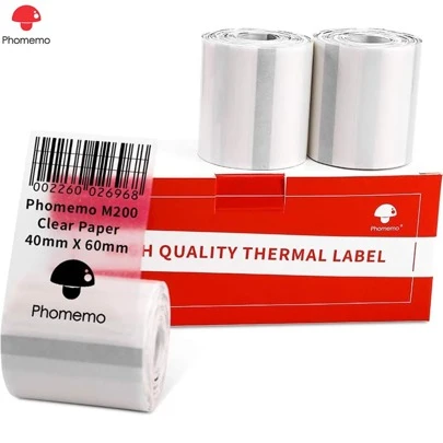  Phomemo 3 Rolls Transparent Thermal Label Paper, 40x60mm (1.57"X2.36"), 130 Labels Per Roll, Square Labels, Multi-Purpose Labels, Compatible With Phomemo M100/M102/M108/M120/M160/M110/M220/M120/M200/M221/M150/M250/M260/M421 Label Printers, Transparent Self-Adhesive Thermal Printing Paper, Ideal For Clothing Tags, Price Tags, Category Labels