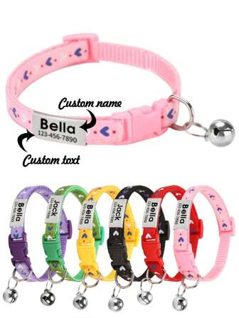 1pc Personalized Heart Printed Cat Collar, Nylon Material, Customizable With Pet Name, Contact Information, Address, Etc. Engraved Anti-Loss Pet Tag, Suitable For Small And Medium-Sized Cats. Ornamental,Engraved,Stainless,Cat Stylish,Contracted,Fashion,Cute,Cuties,Colorful Unique,Customized Christmas Decor,Treasure Finds,Cat Tags Personalized Small,Personalized Cat Collar Ideal Gifts For Him Her,Family,Friends,Pet Lovers,Pet For Anniversaries,For Birthdays,For Christmas,For Housewarming,For Fall/Autumn/Winter