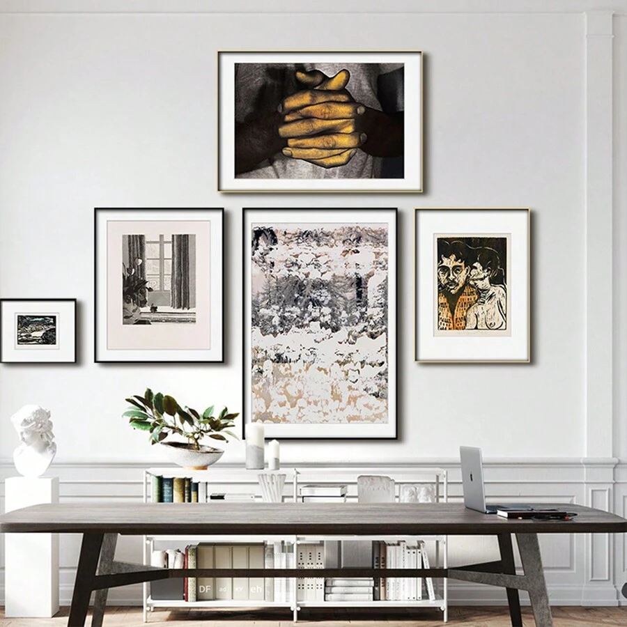 1 件帆布印刷海报,抽象小众系列,紧握的双手,现代斯堪的纳维亚风格,非常适合门厅/走廊墙壁装饰、客厅/卧室/沙发背景、装饰画,无框架,完美的礼物,家居装饰,PVC 管包装 - 彩色 - 查看 1