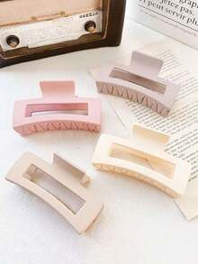 4入組純色霧面中空髮夾，具有強大的防滑力，適合女士，簡約霧面矩形髮夾，可用於女士薄或厚髮的夾子造型配件