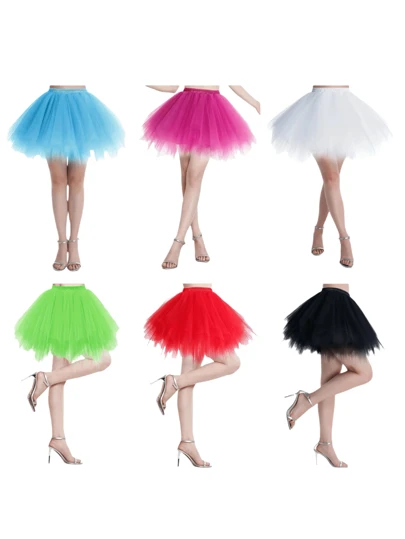 蓬蓬裙，不对称裙摆，A字裙摆，公主风，多层网纱裙，无裙撑，带衬裙，适合节日、舞台、宴会、演出、角色扮演等场合，颜色可选：白色、黑色、红色、粉色、橙色、湖蓝色、荧光绿。女士秋季服装