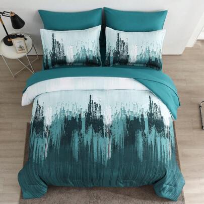 7 Pieces BEDDING Comforter Sets Queen King Size, Aqua/Black Grey/Purple/Red/Yellow Bed In A Bag Abstract Art Gradient Comforter Soft Microfiber Bedding Set (1 Comforter, 1 Flat Sheet, 1 Fitted Sheet, 2 Pillow Shams,2 Pillowcases)