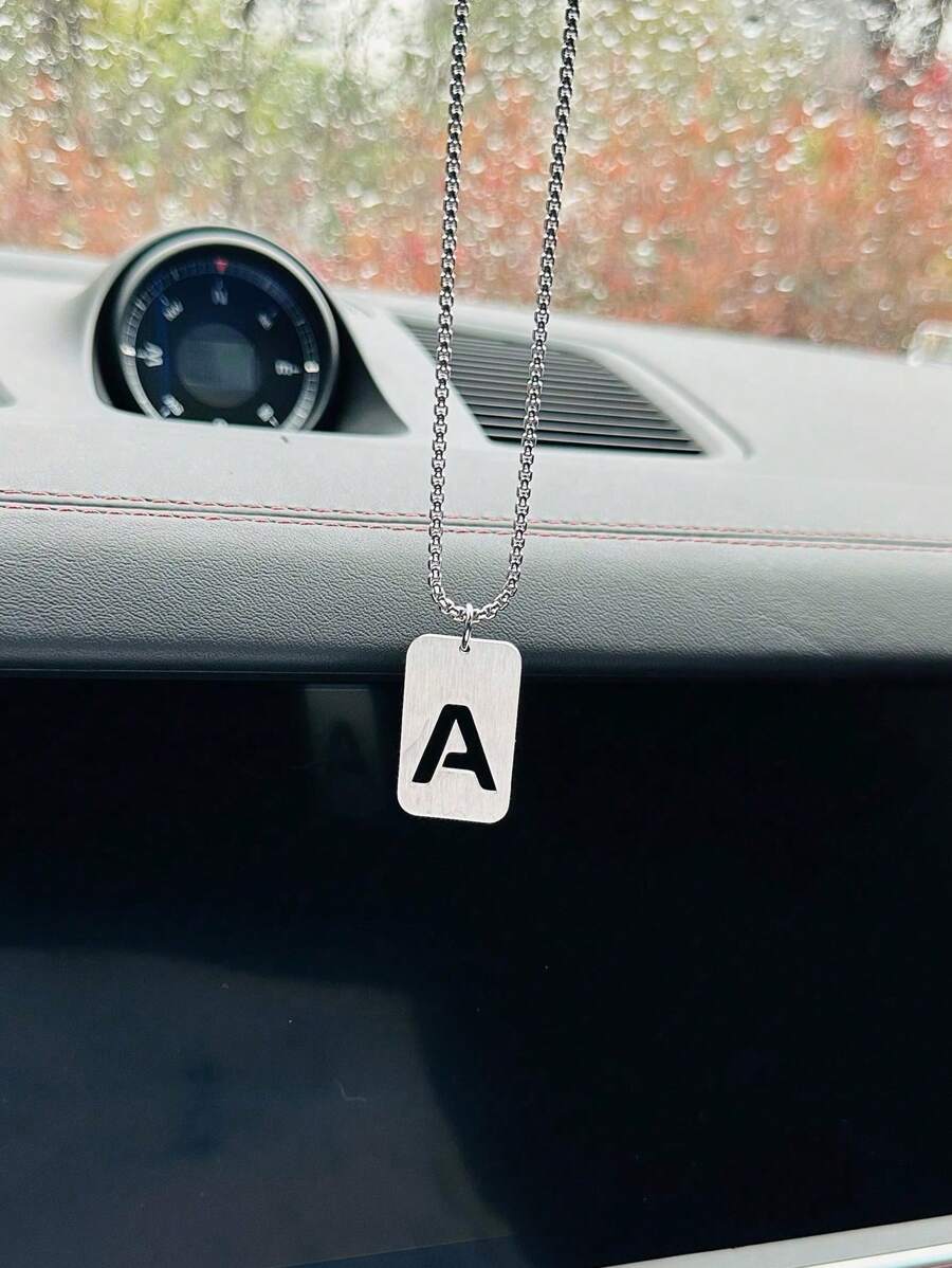 1入金屬字母汽車吊飾，車後視鏡掛飾 - 銀色 - 查看 1