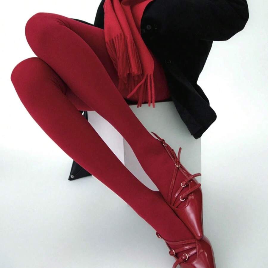 Women Tights - 酒紅色 - 查看 1