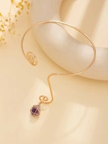 1 peça estilo boêmio vintage assimétrico cristal turquesa pingente espiral aberto pulseira, adequado para uso diário feminino e decoração casual de férias, charmoso presente de joia corporal (formato e tamanho do pingente turquesa aleatórios)