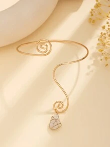 1 peça estilo boêmio vintage assimétrico cristal turquesa pingente espiral aberto pulseira, adequado para uso diário feminino e decoração casual de férias, charmoso presente de joia corporal (formato e tamanho do pingente turquesa aleatórios)