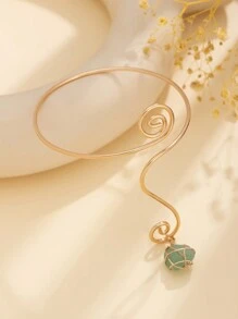 1 peça estilo boêmio vintage assimétrico cristal turquesa pingente espiral aberto pulseira, adequado para uso diário feminino e decoração casual de férias, charmoso presente de joia corporal (formato e tamanho do pingente turquesa aleatórios)